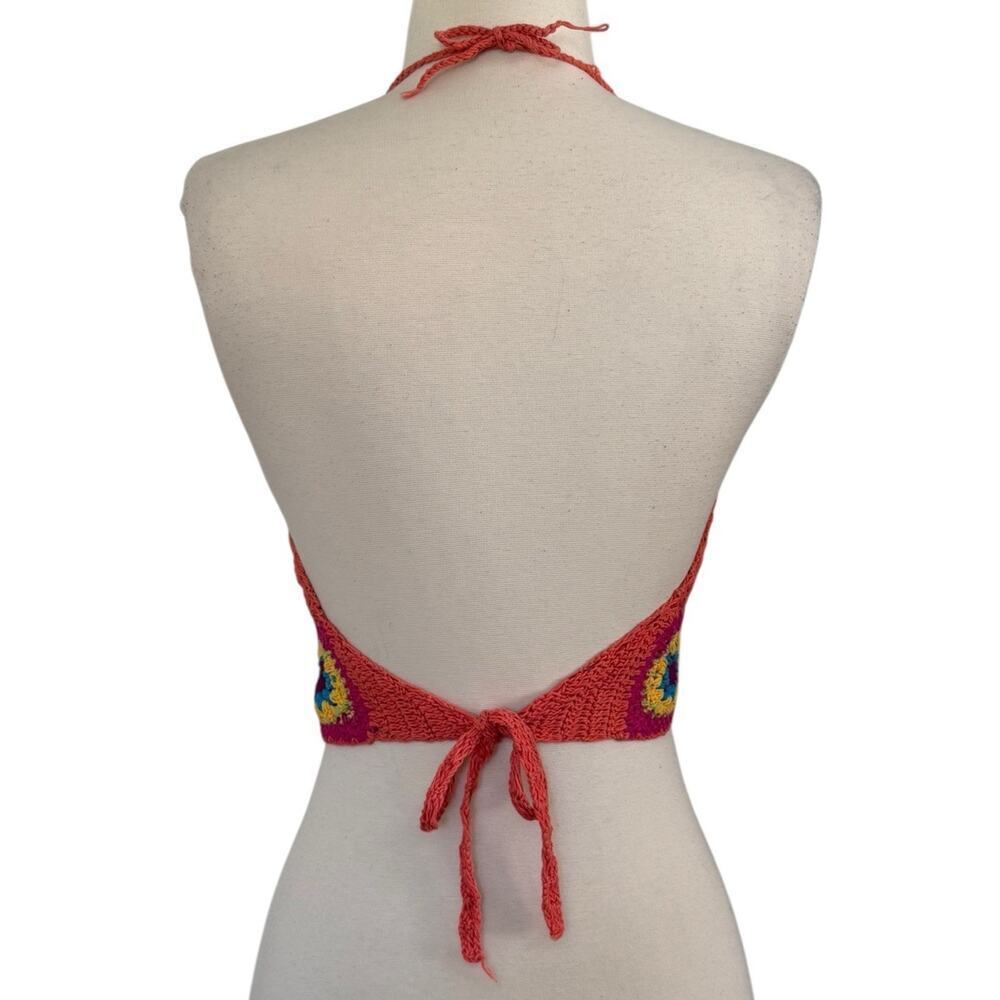GRANNY SQUARE Knit Crochet Crop Top Boho Hippie Retro Beach Summer Size M/L - Picture 8 of 9